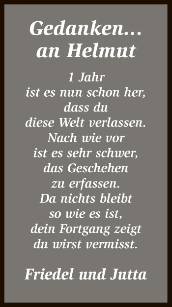 Traueranzeige von Helmut  von HNA