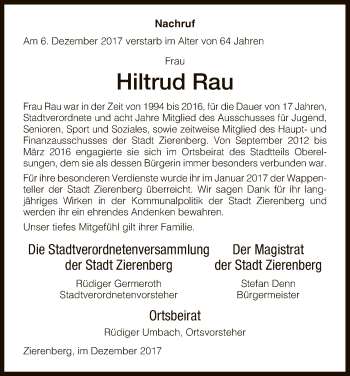 Traueranzeige von Hiltrud Rau von HNA