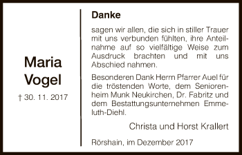 Traueranzeige von Maria Vogel von HNA