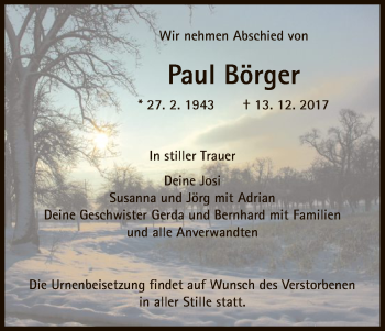 Traueranzeige von Paul Börger von HNA