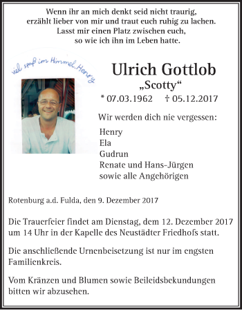 Traueranzeige von Ulrich Gottlob von etm