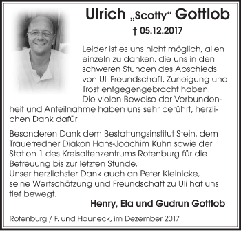 Traueranzeige von Ulrich Gottlob von etm