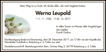 Traueranzeige von Werna Leupold von HNA