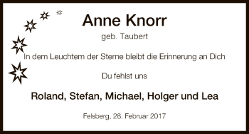 Traueranzeige von Anne Knorr von HNA