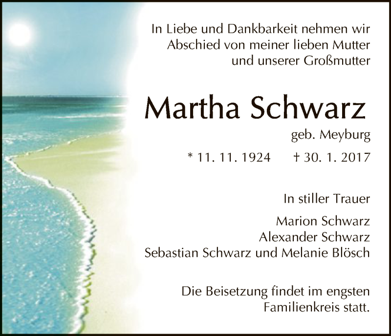 Traueranzeigen Von Martha Schwarz | Trauer.HNA.de