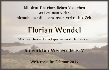 Traueranzeige von Florian Wendel von HNA