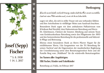 Traueranzeige von Josef Fischer von HNA