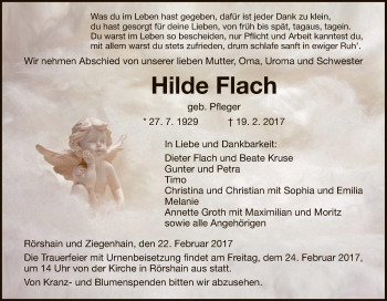 Traueranzeige von Hilde Flach von HNA