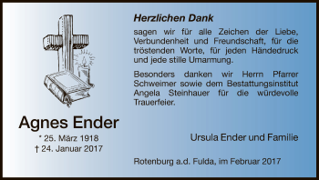 Traueranzeige von Agnes Ender von HNA