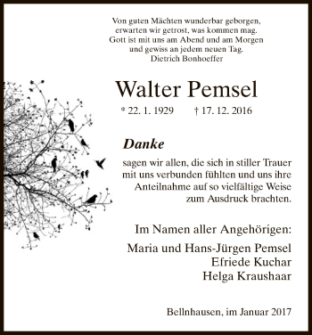 Traueranzeige von Walter Pemsel von HNA