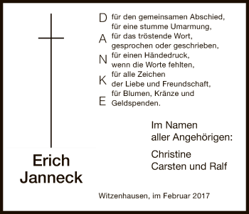 Traueranzeige von Erich Janneck von HNA