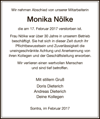 Traueranzeige von Monika Nölke von HNA