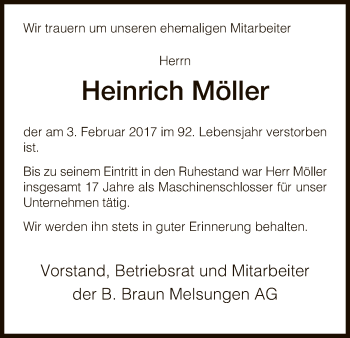 Traueranzeige von Heinrich Möller von HNA