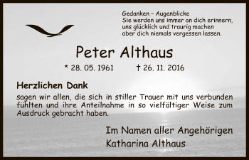 Traueranzeige von Peter Althaus von HNA