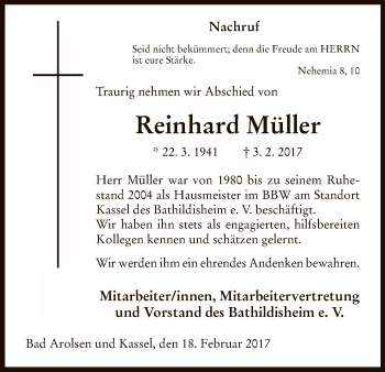 Traueranzeige von Reinhard Müller von HNA