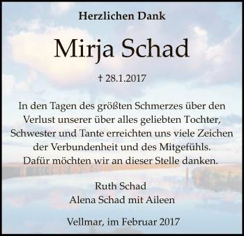 Traueranzeige von Mirja Schad von HNA