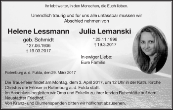 Traueranzeige von Julia Lemanski von etm