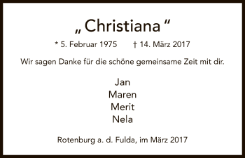 Traueranzeige von Christiana  von HNA
