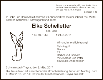 Traueranzeige von Elke Schelletter von HNA