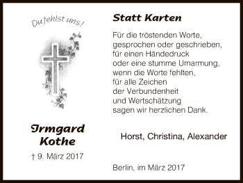 Traueranzeige von Irmgard Kothe von HNA