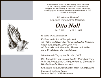 Traueranzeige von Otto Noll von HNA