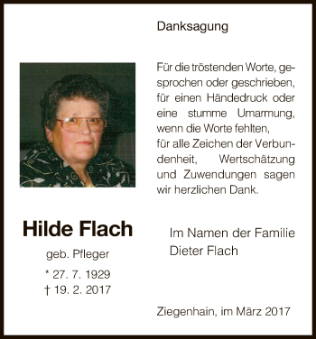 Traueranzeige von Hilde Flach von HNA