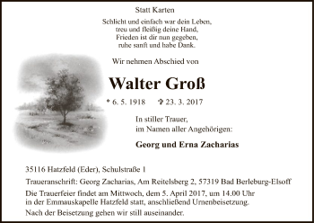 Traueranzeige von Walter Groß von HNA