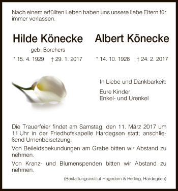 Traueranzeige von Hilde/Albert Könecke von HNA