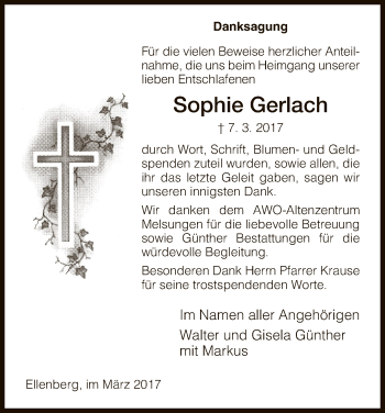 Traueranzeige von Sophie Gerlach von HNA