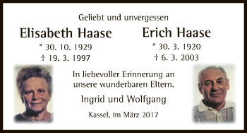 Traueranzeige von Elisabeth/Erich Haase von HNA