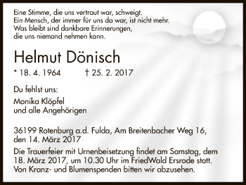 Traueranzeige von Helmut Dönisch von HNA