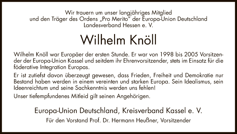  Traueranzeige für Wilhelm Knöll vom 29.03.2017 aus HNA