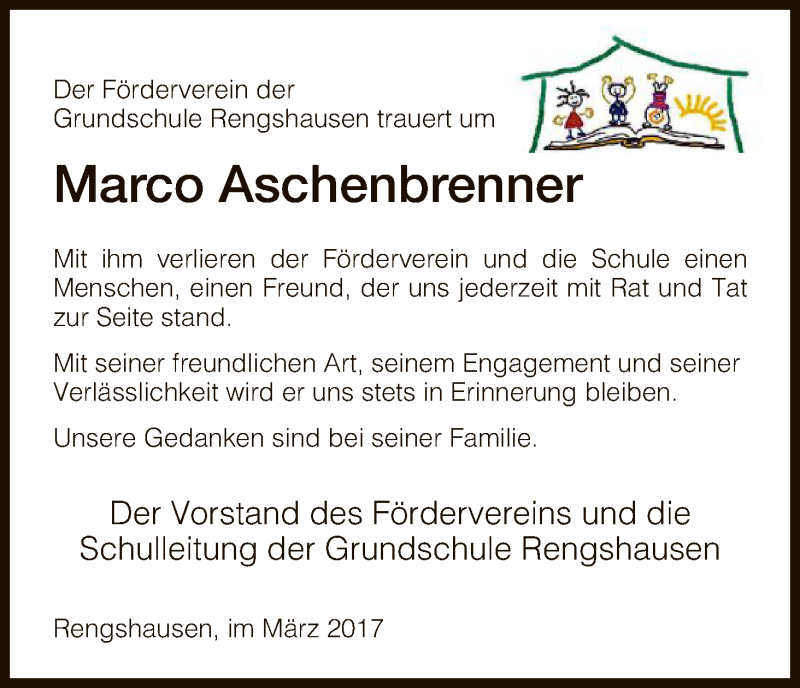  Traueranzeige für Marco Aschenbrenner vom 08.03.2017 aus HNA