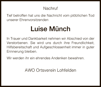 Traueranzeige von Luise Münch von HNA
