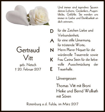 Traueranzeige von Gertraud Vitt von HNA