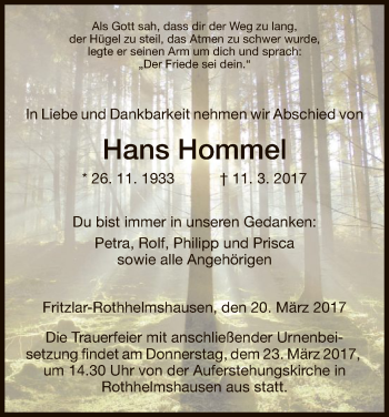 Traueranzeige von Hans Hommel von HNA