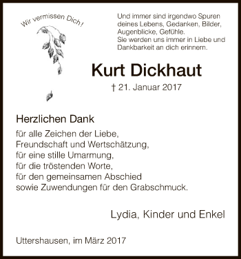 Traueranzeige von Kurt Dickhaut von HNA