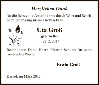 Traueranzeige von Uta Groß von HNA