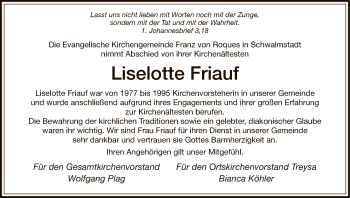 Traueranzeige von Liselotte Friauf von HNA