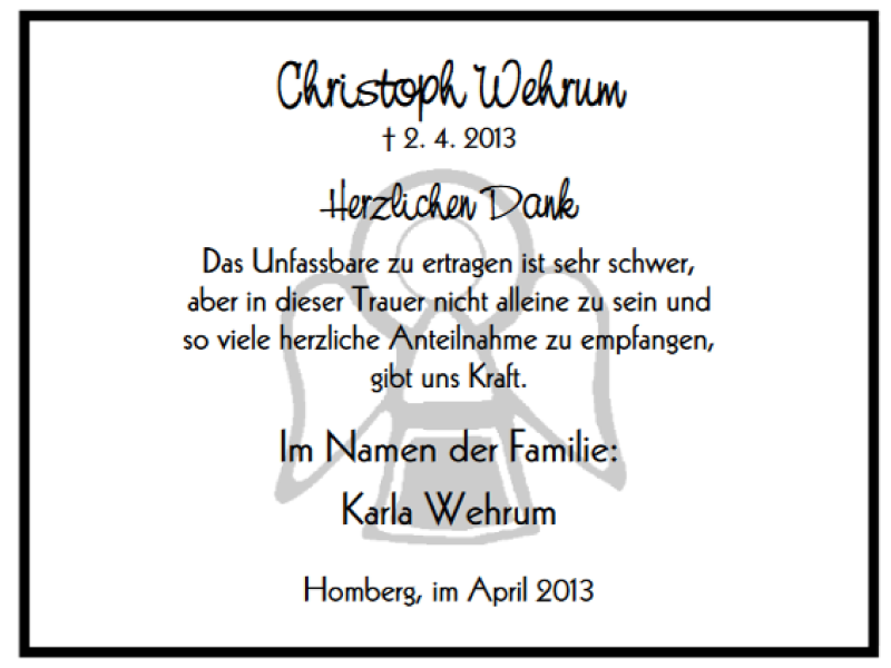  Traueranzeige für Christoph Wehrum vom 27.04.2013 aus HNA 