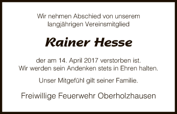 Traueranzeige von Rainer Hesse von HNA