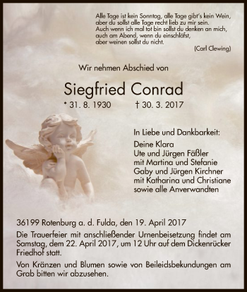 Traueranzeige von Siegfried Conrad von HNA