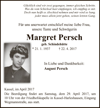 Traueranzeige von Margret Persch von HNA