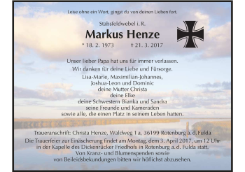 Traueranzeige von Markus Henze von HNA