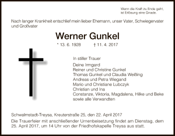 Traueranzeige von Werner Gunkel von HNA