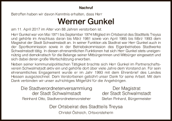 Traueranzeige von Werner Gunkel von HNA