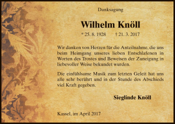Traueranzeige von Wilhelm Knöll von HNA