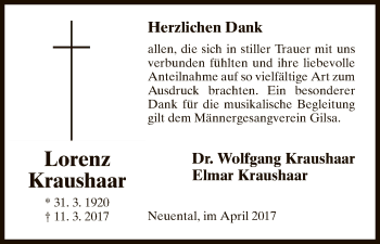 Traueranzeige von Lorenz Kraushaar von HNA