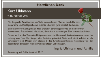 Traueranzeige von Kurt Uhlmann von HNA