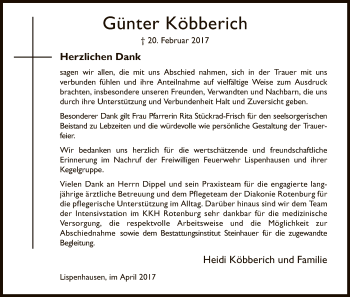 Traueranzeige von Günter Köbberich von HNA